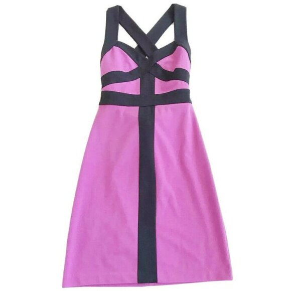 BCBG Paris Womens Sz 2 Purple Black Straps Color Block Body Con Dress - Picture 7 of 7